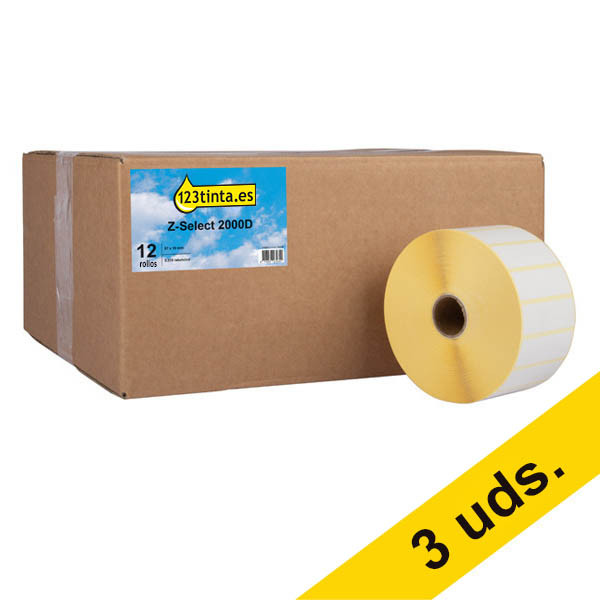 Zebra Z-Select 2000D (800262-075) etiquetas 57 x 19 mm (12 rollos) (marca 123tinta) | Pack 3 uds 650738 - 1