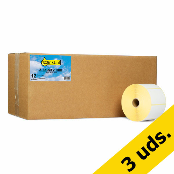 Zebra Z-Select 2000D (800263-205) etiquetas 76 x 51 mm (12 rollos) (marca 123tinta) | Pack 3 uds 650718 - 1
