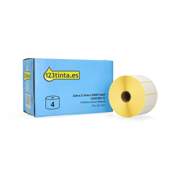 Zebra Z-Select 2000T (3007205-T) 70 x 32 mm etiquetas (4 rollos) (marca 123tinta) 140069 - 1