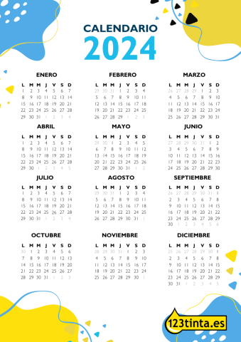 Calendario anual 2024 para imprimir