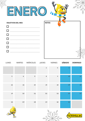 Calendario 2026 para imprimir