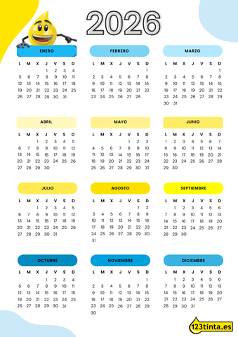 Calendario anual 2026 para imprimir
