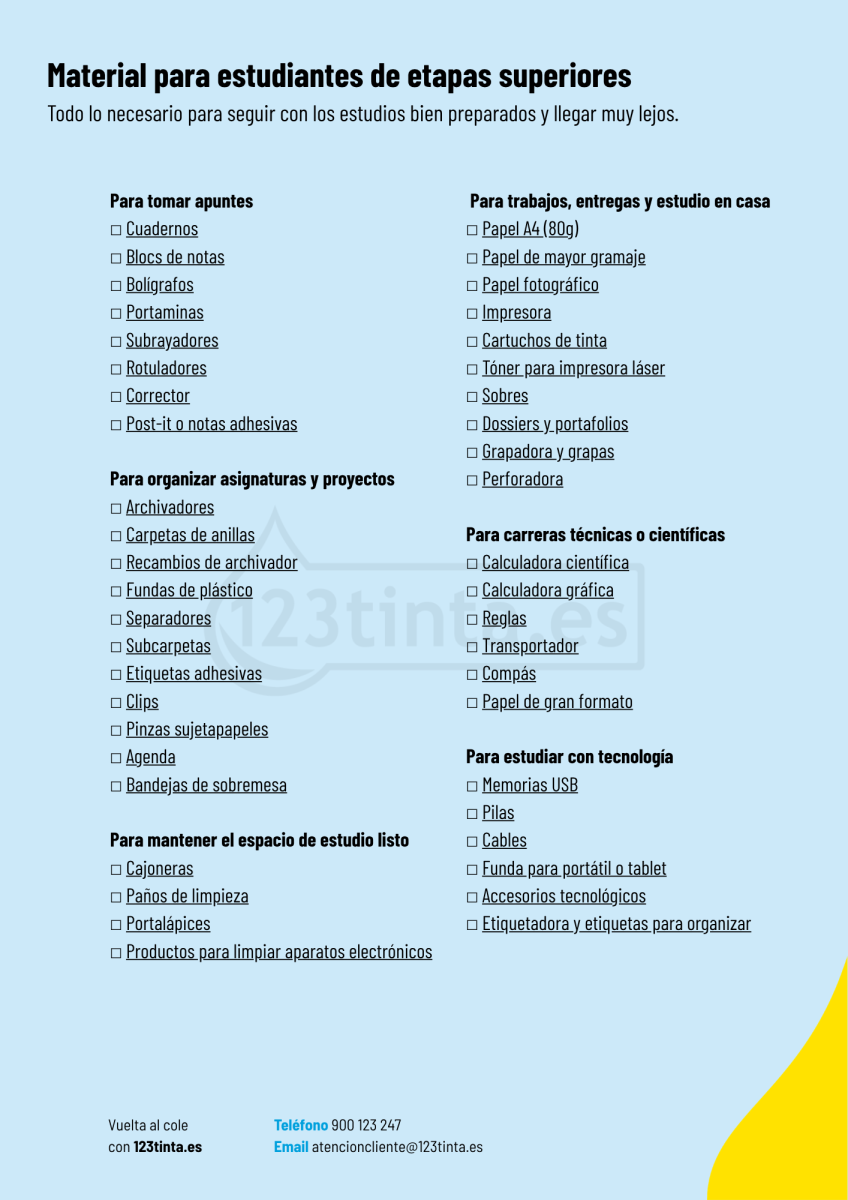 Listado compra Etapas superiores para imprimir